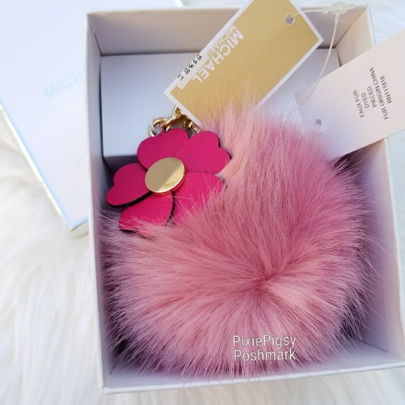 Michael Kors Accessories - Michael Kors Pink Pom Pom Fur Ball Keychain Fob